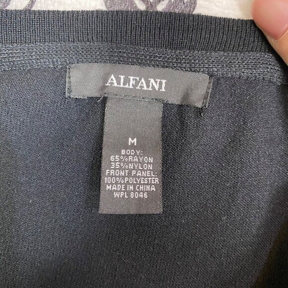 Alfani blue/green geometric mixed media 3/4 sleeve sweater. size medium - Picture 9 of 10